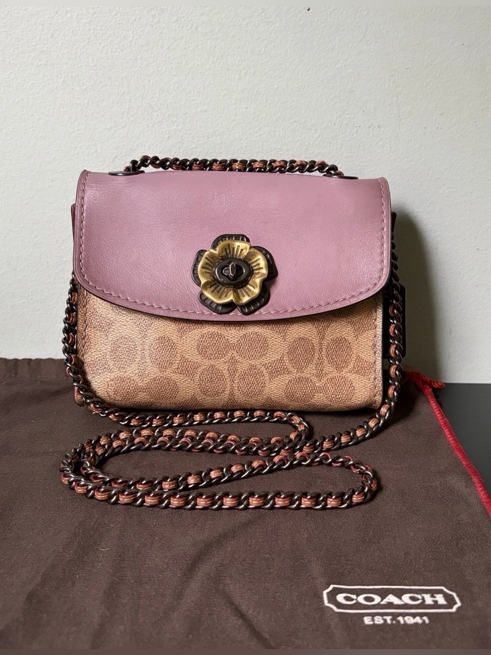 COACH Parker Tea Rose Signature Logo/ Lavender Leather Crossbody Shoulder Bag